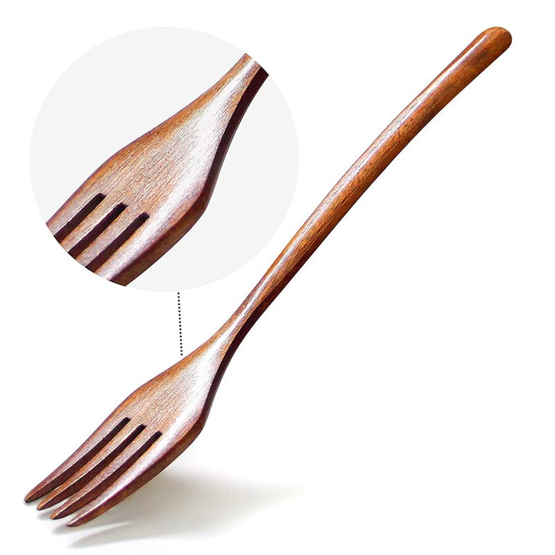 AOOSY Forks,Wooden Forks, AOOSY 6 Pieces Eco-friendly Japanese Wood Salad Dinner Forks Wooden Forks Set Reusable Handmade Natural Wood Flatware Set for Cooking Stirring Eating - Image 4